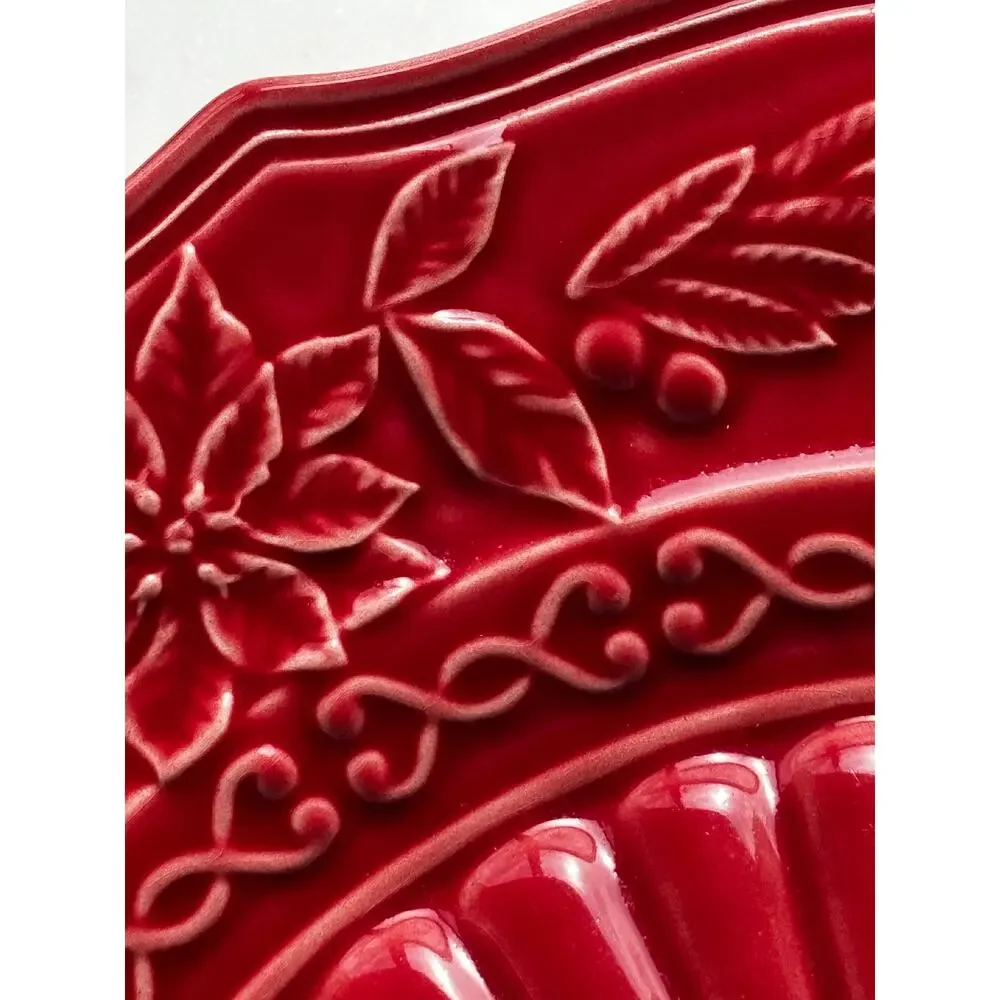 Bordallo Pinheiro Portugal Red Poinsettia Holly Charger Plate 12